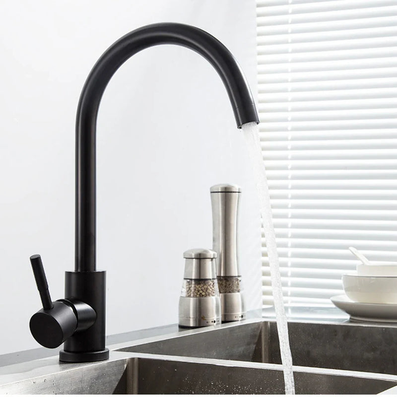 Afralia™ Steel Matte Kitchen Faucet - High Arch 360° Swivel Cold Hot Mixer Tap