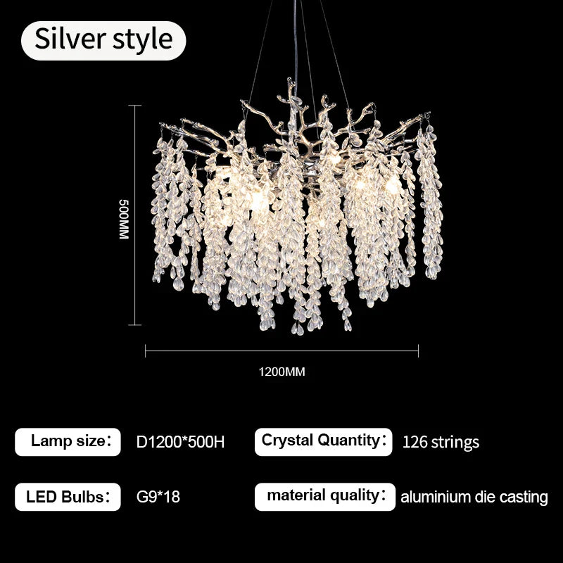 Afralia™ Grape Crystal Chandelier Silver Gold LED Tree Branch Luxury Lighting