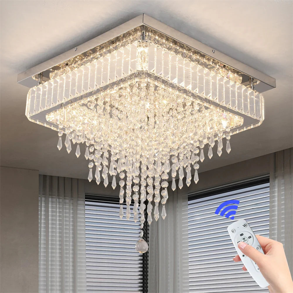 Afralia™ Crystal Square LED Chandelier: Modern Dimmable Ceiling Light for Bedroom, Living, Dinning Rooms