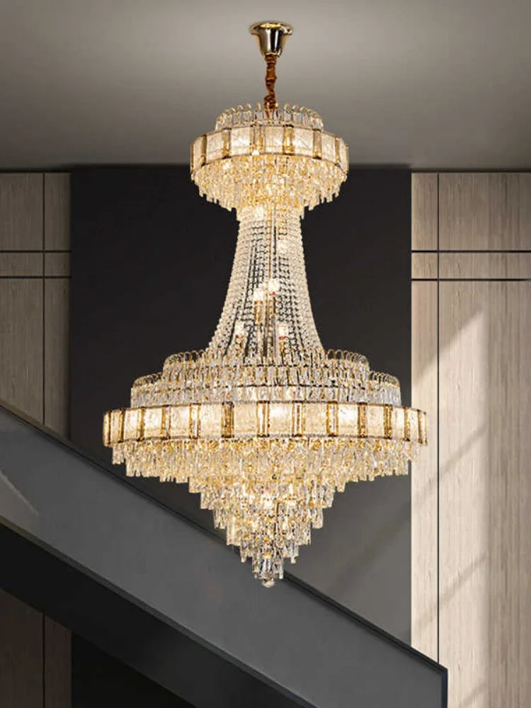 Afralia™ Luxury Gold Crystal Chandelier LED Hanging Lamp for Home Decoration