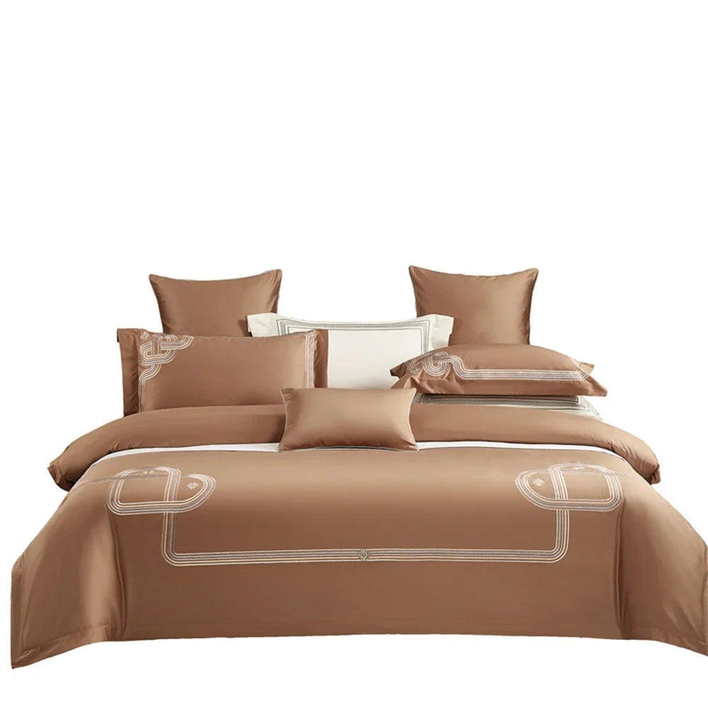 Afralia™ Pink Satin Jacquard Lotus Duvet Set 4Pcs Queen King Bedlinens