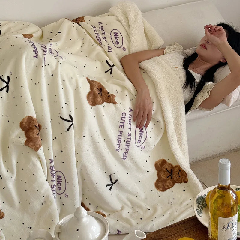 Afralia™ Korean Cartoon Plush Blanket, Soft Nap Sofa Cover for Home Dormitory