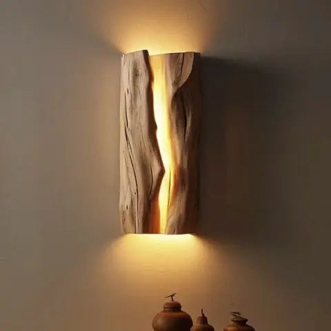 Afralia™ Wood Art Log Wall Lamp | New Chinese Solid Wood Bedside Lighting