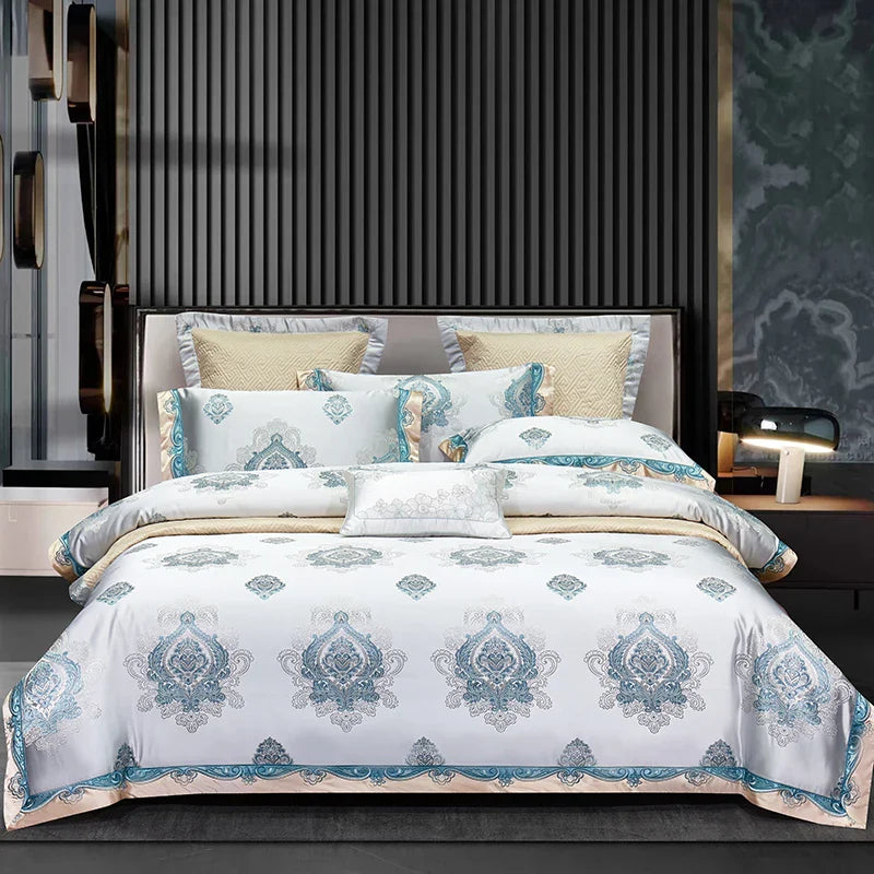 Afralia™ Silky Satin Jacquard Cotton Bedding Set, Luxury European Style, 4 or 6 Pcs