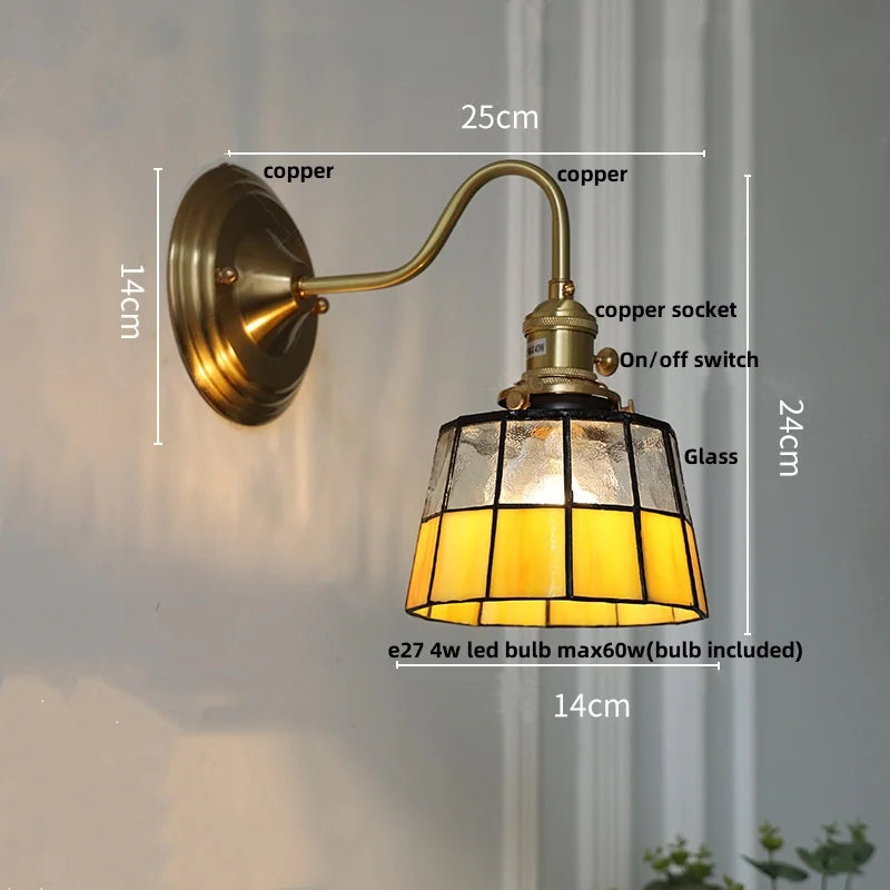 Afralia™ Cube LED Wall Sconce Copper Glass Retro Vintage Light E27 Mirrored Vanity