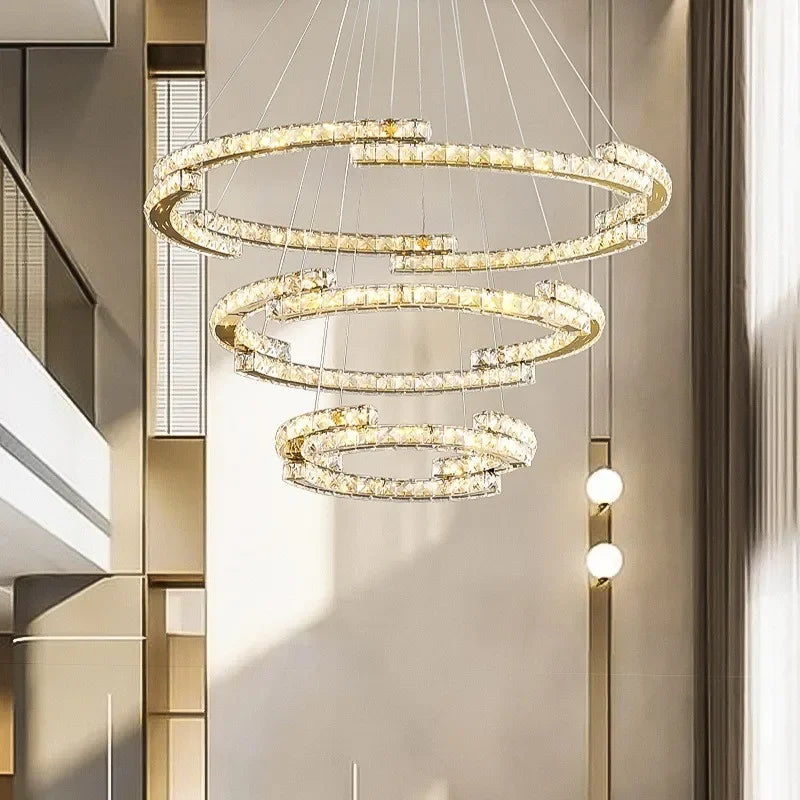 Afralia™ Circle Crystals LED Pendant Chandelier Light for Luxury Home Décor