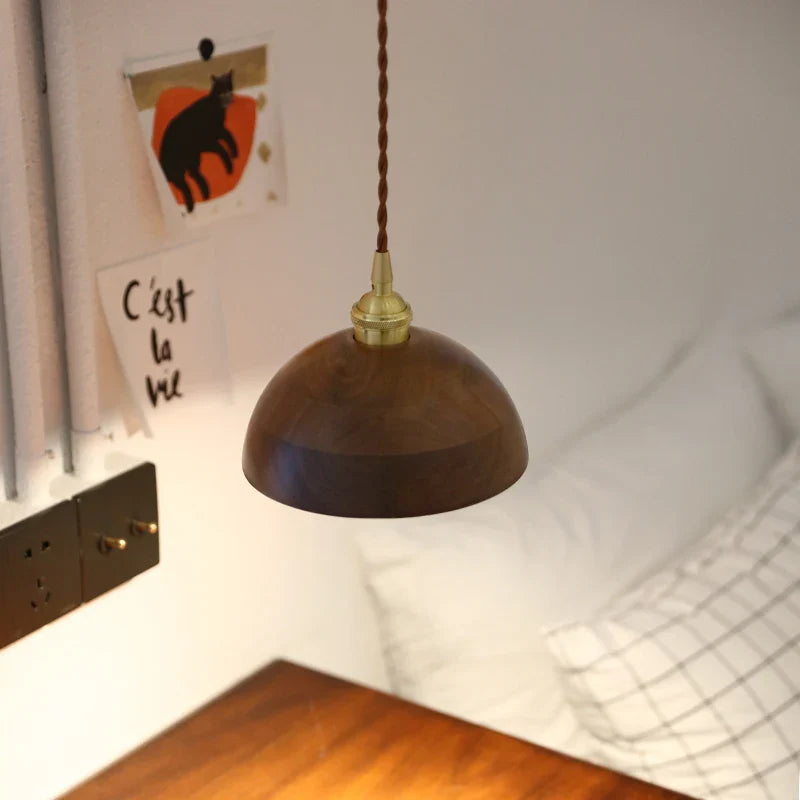 Afralia™ Walnut Wood LED Pendant Light, Modern Nordic Hanging Lamp for Home Decor