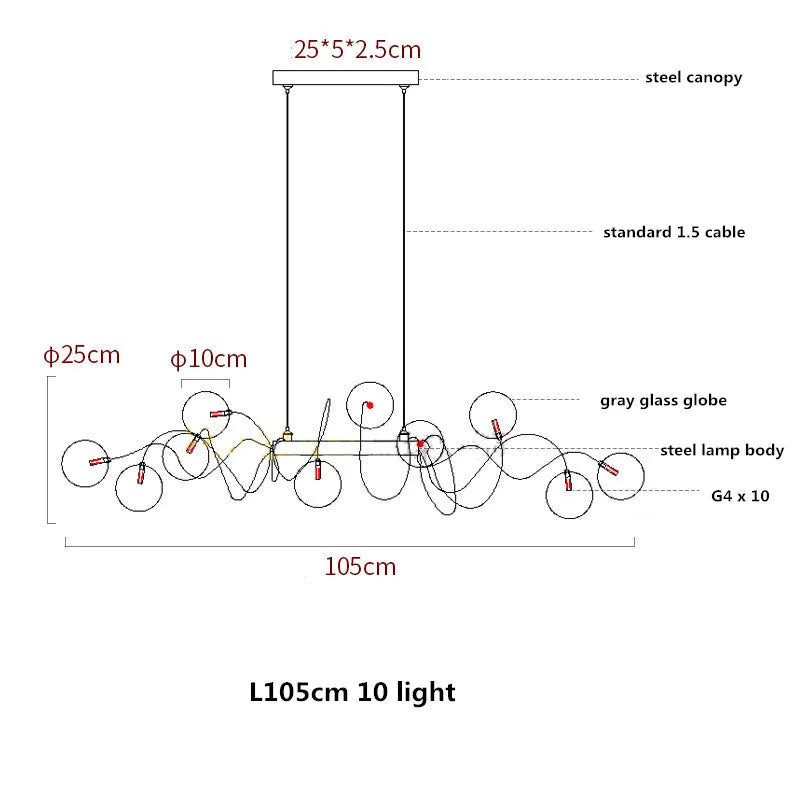 Afralia™ Smoky Gray Glass Chandelier with Chrome Plate - Modern Dining Room Pendant Lighting