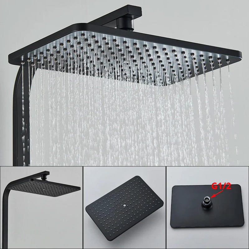 Afralia™ Black Thermostatic Shower Faucet Rain Head System for Wall Mount Installation