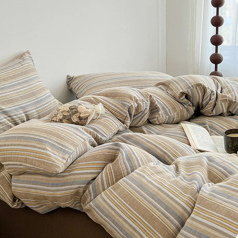 Afralia™ Striped Washed Cotton Bedding Set for Queen King Bed Comfortable Soft Material