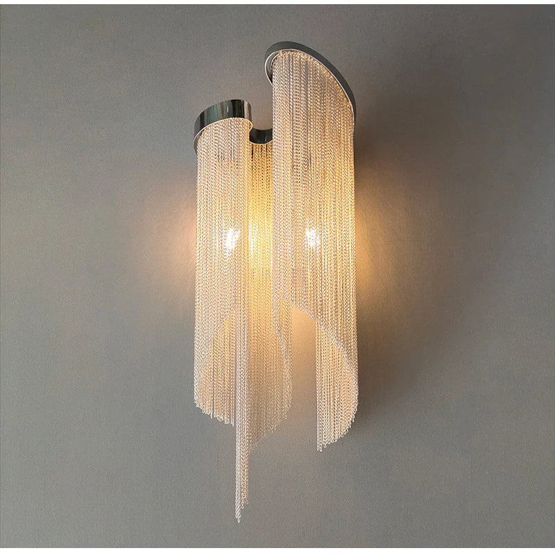 Afralia™ Luxury Silver & Gold Tassel Wall Sconces for Modern Living Room & Hotel Bedroom