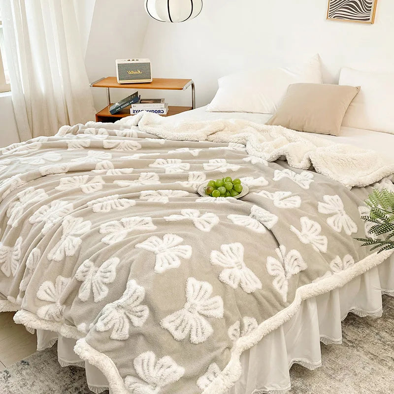 Afralia™ Butterfly Jacquard Double-Layer Wool Blanket: Soft & Warm for Autumn/Winter