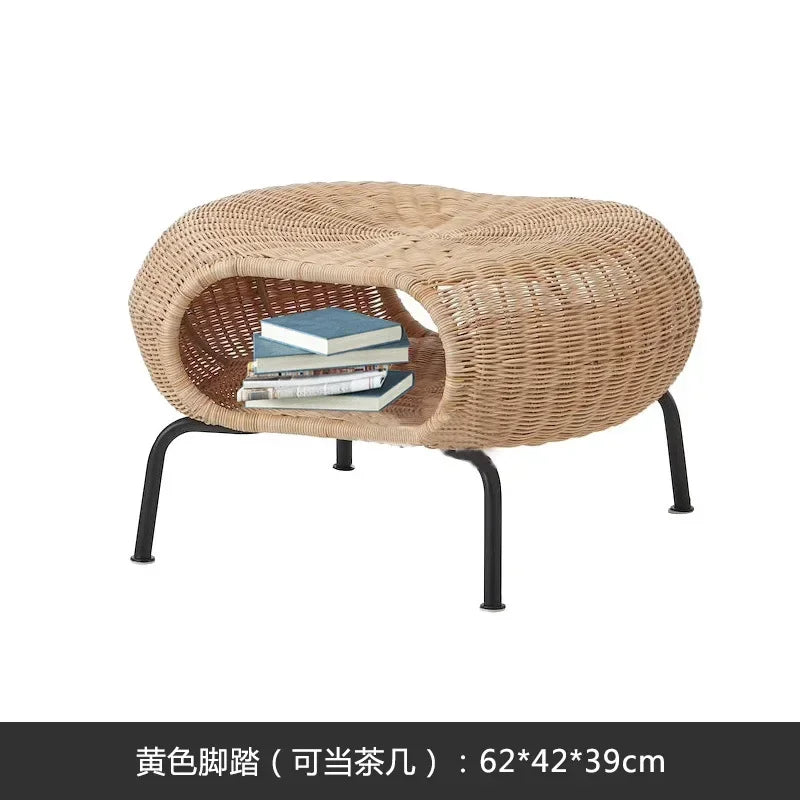 Afralia™ Rattan Handmade Knitted Belt Footstool Bench: Modern Minimalist Storage Furniture