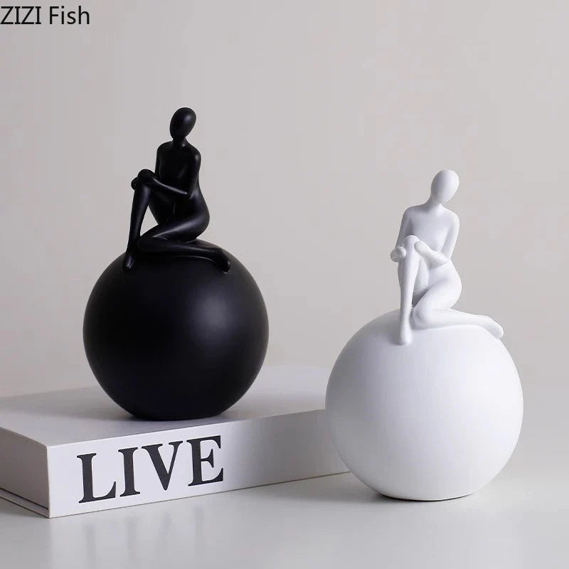 Afralia™ Geometric Base Character Statue Decor - Resin Sculpture for Aesthetic Room Ornaments