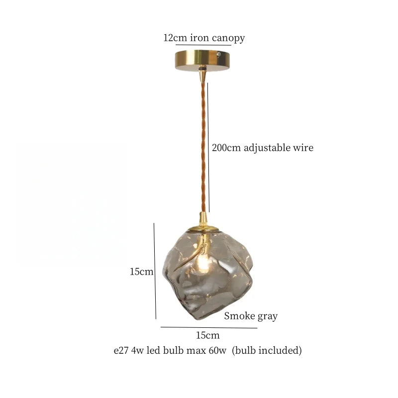 Afralia™ Cracked Glass LED Pendant Light for Cafe Bar Kitchen Living Room