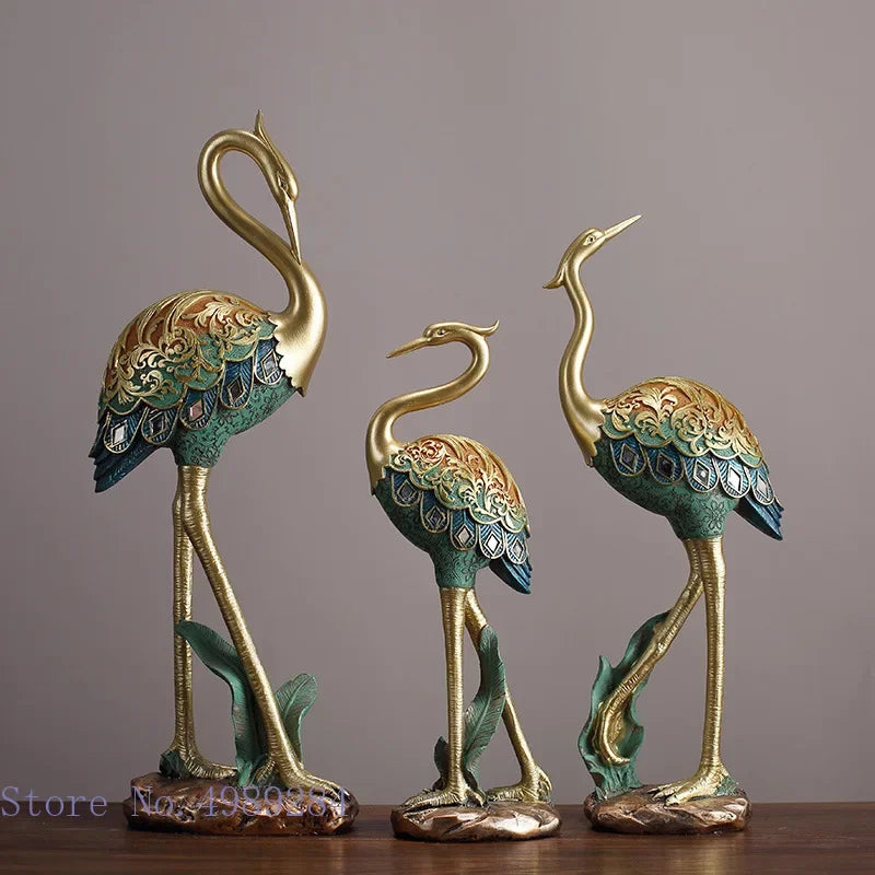 Afralia™ Crane Bird Sculpture: Handcrafted Resin Ornament for Home Decor