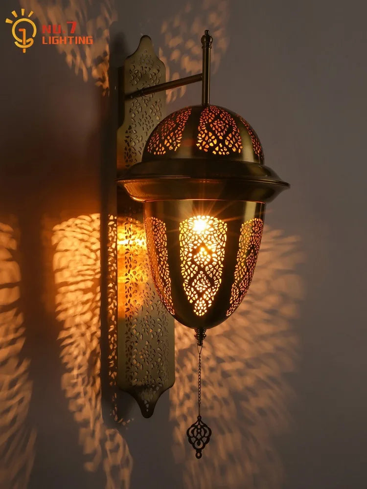 Afralia™ Moroccan Exotic Hollow Carving Wall Lamp LED E27 Industrial Iron Art Decorative Wall Fixture