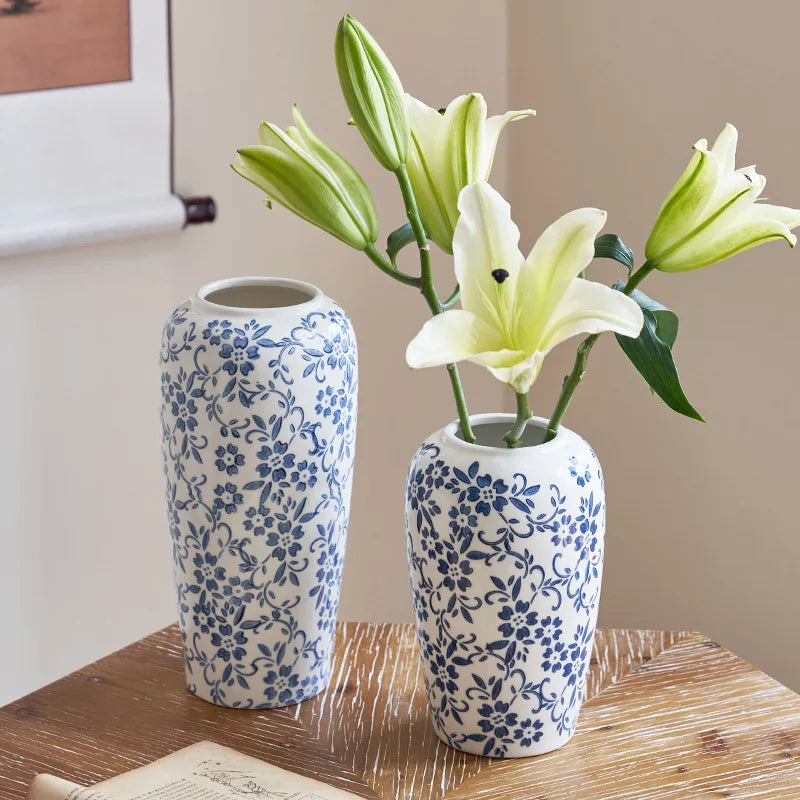 Afralia™ Blue & White Ceramic Vase, Ice Crack Flower Arrangement, Living Room Décor & Planting