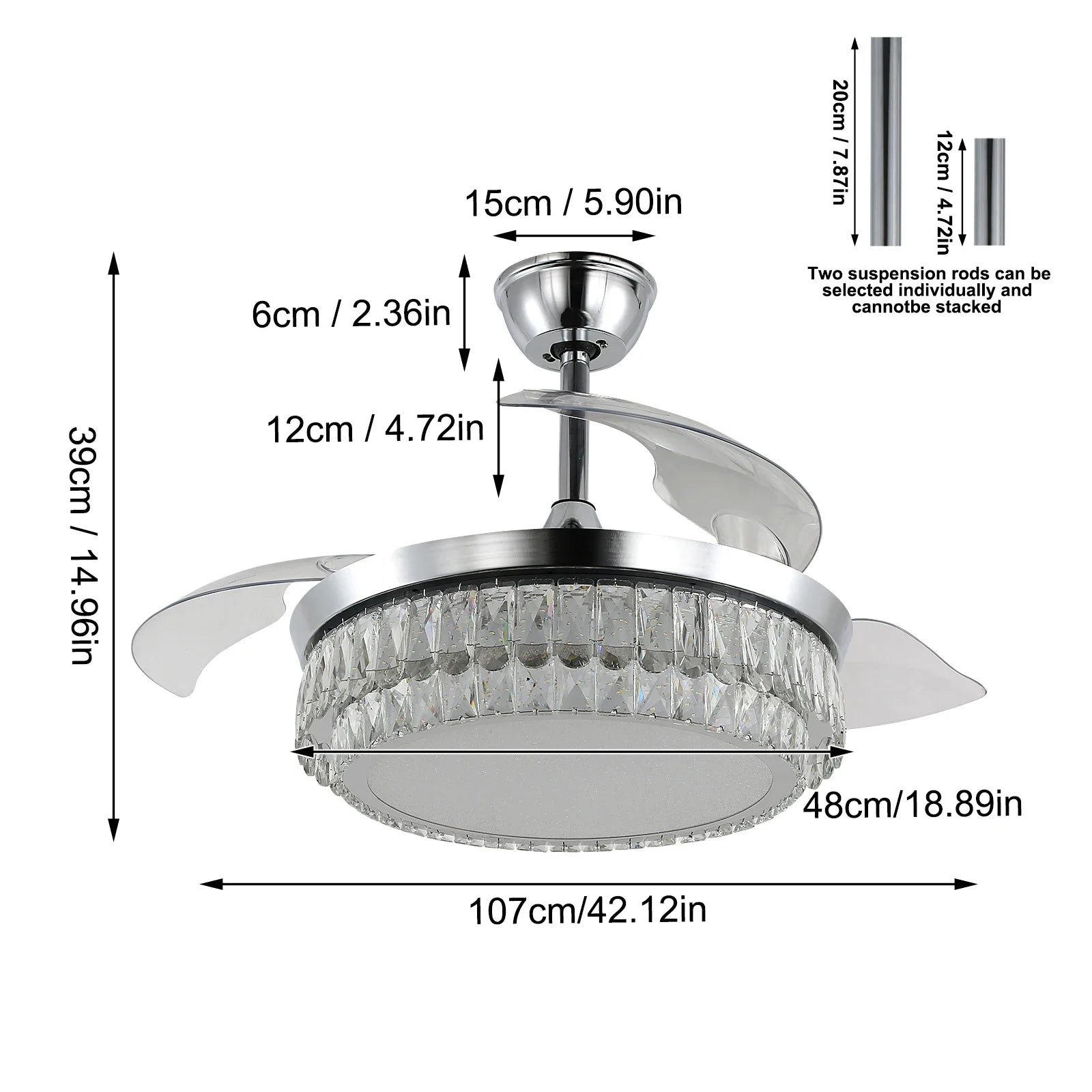 Afralia™ Modern Crystal Chandelier Fan with Retractable Blades and Dimmable LED Light
