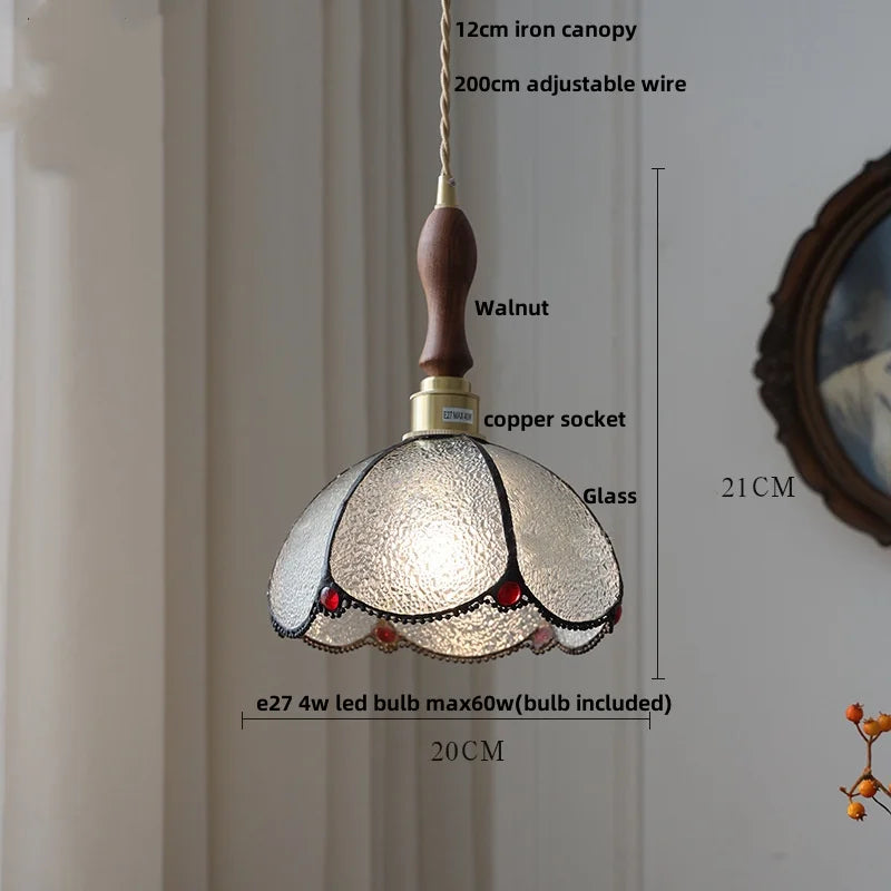 Afralia™ Walnut Wood Loft LED Pendant Lights Glass Hang Lamp