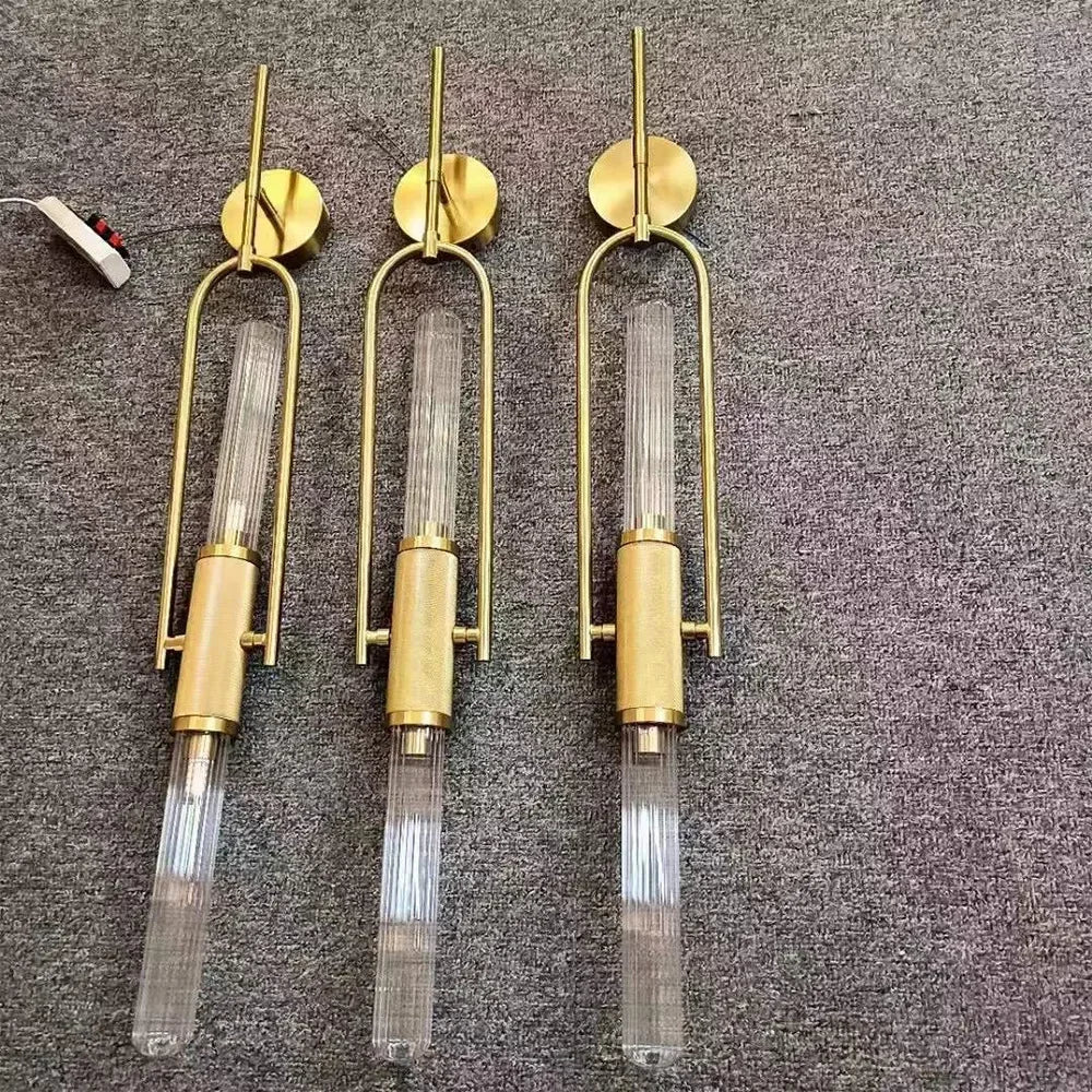 Art Deco Clear Glass Wall Lamp Gold Metal G9 Bulb Home Lighting Sconce Afralia™