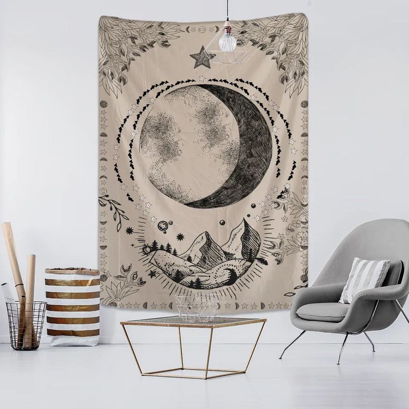 Moon Tarot Tapestry Wall Hanging for Psychedelic Witchcraft Vibe - Afralia™ Mandala Art Tapestry