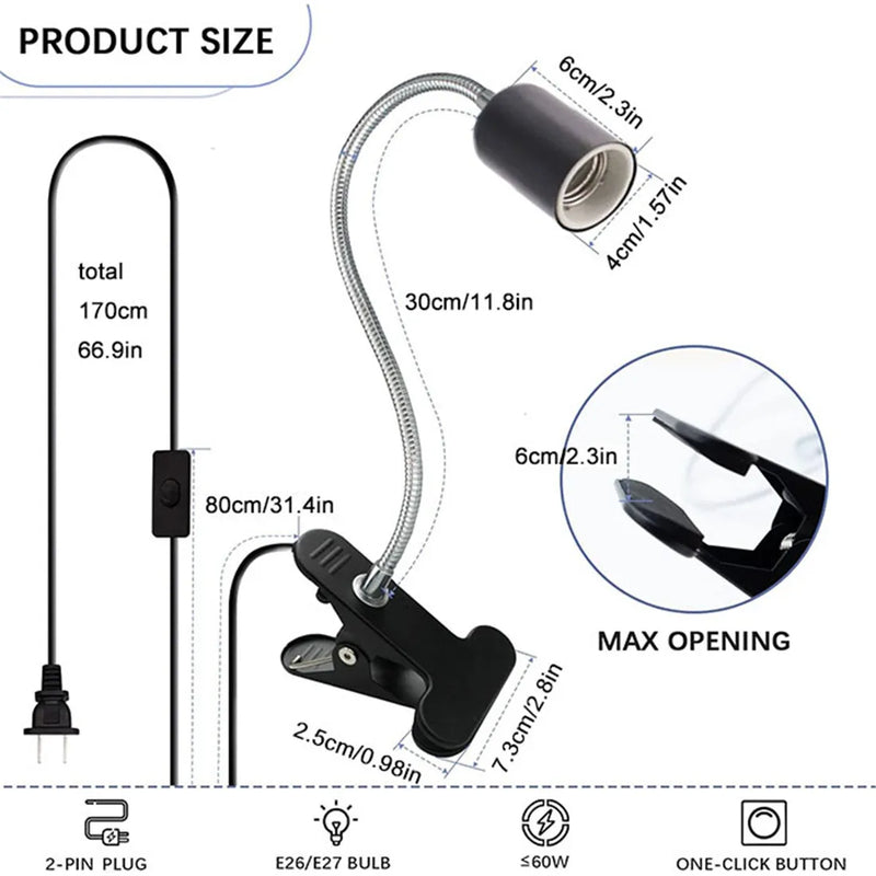 Afralia™ Adjustable Gooseneck Clip Lamp Holder for Home Office Bedside