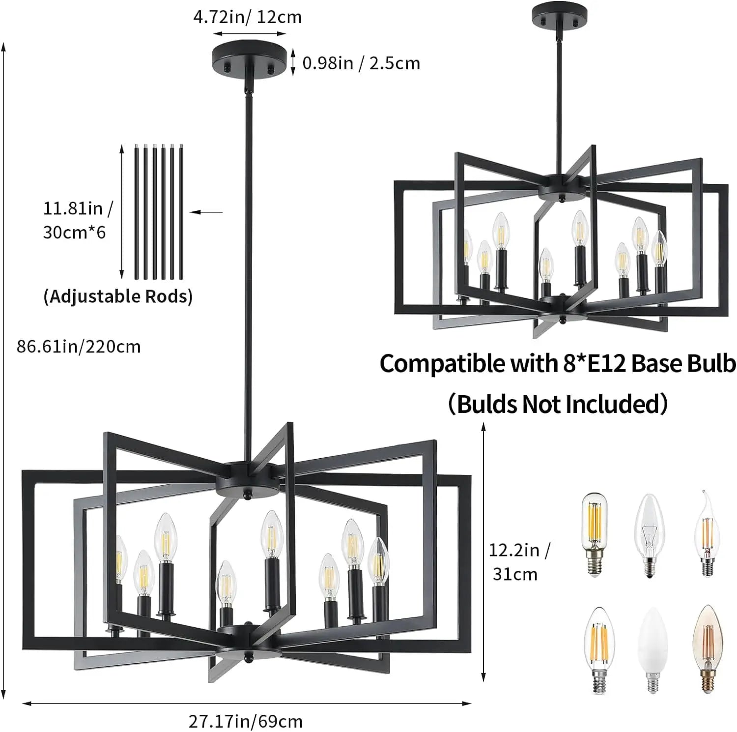 Afralia™ Vintage Black Iron Candle LED Ceiling Chandelier for Home Decor