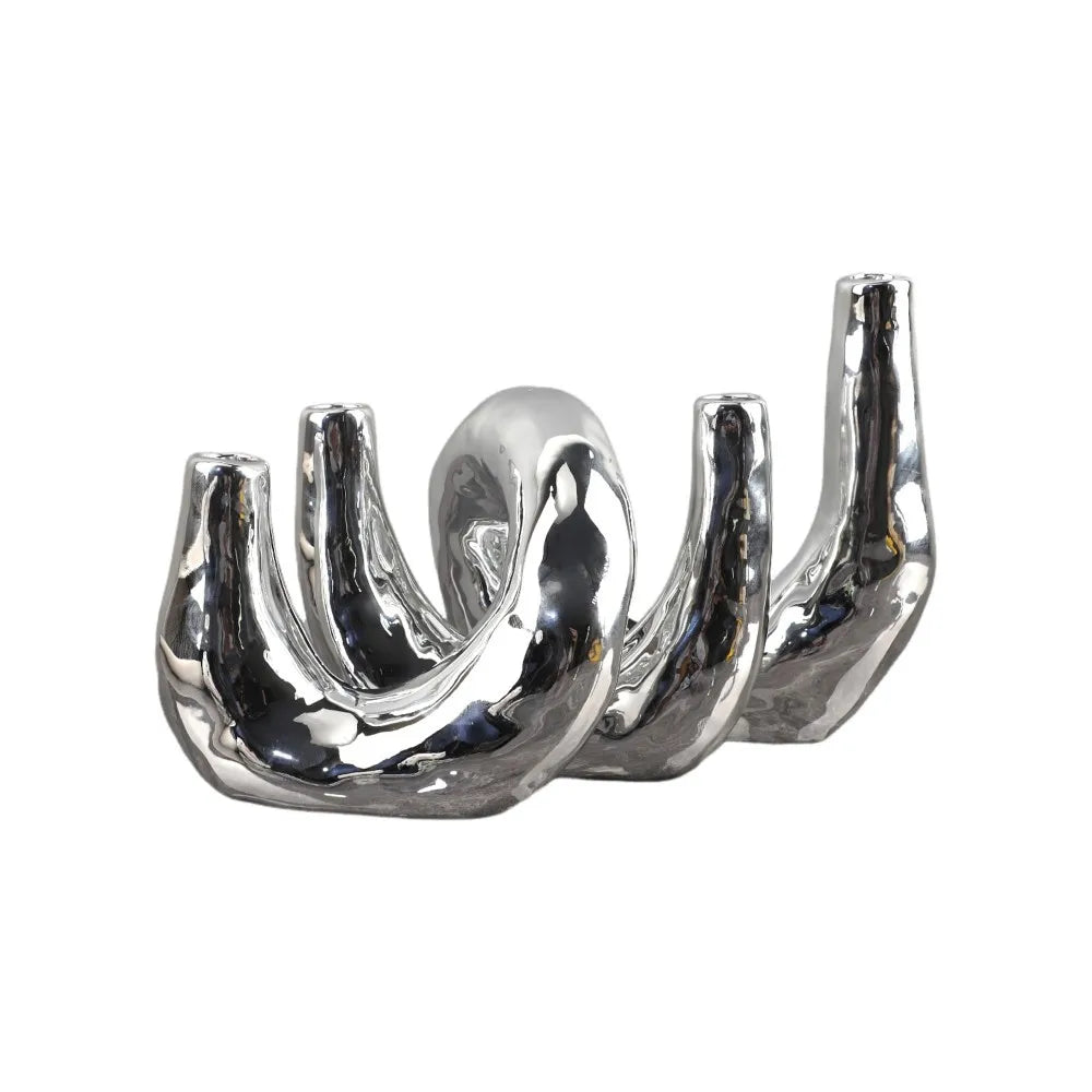 Afralia™ Silver Resin Geometric Candle Holder Candelabrum for Home Decor & Weddings