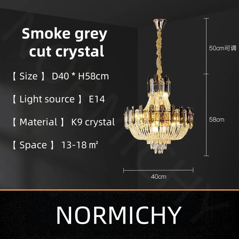 Afralia™ Light Luxury Crystal Ceiling Chandelier in Amber & Smoky Grey, LED Elegant Lustre
