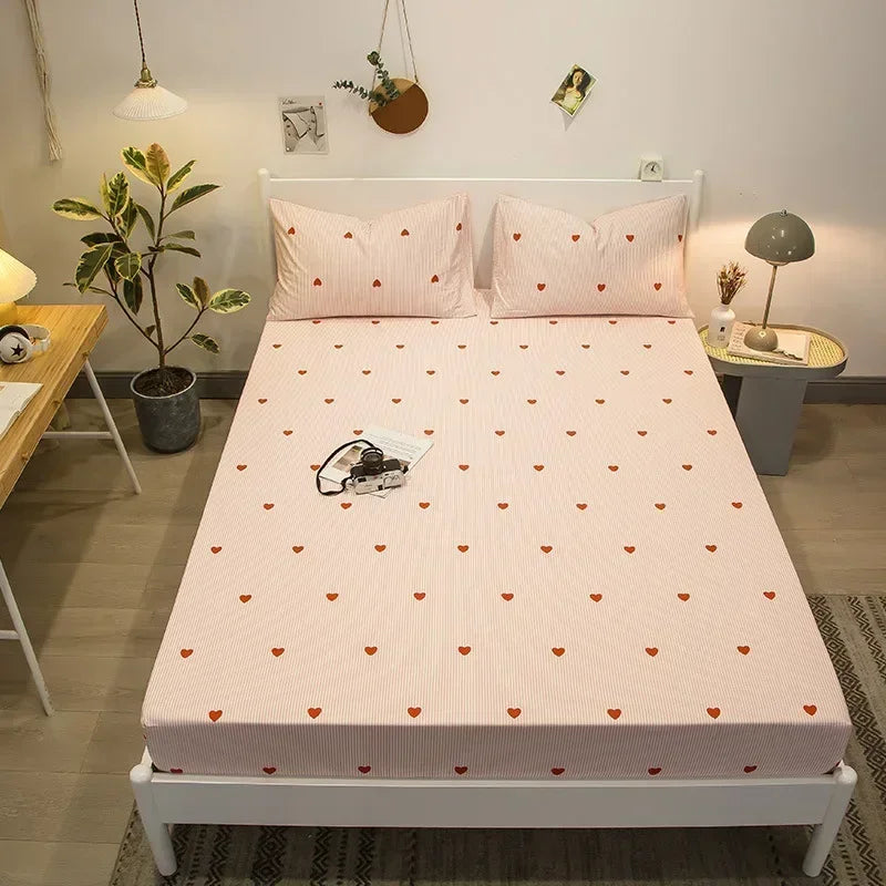 Afralia™ Queen Size Cotton Fitted Sheet Set with Cute Print, Soft and Skin-friendly Bed Cover