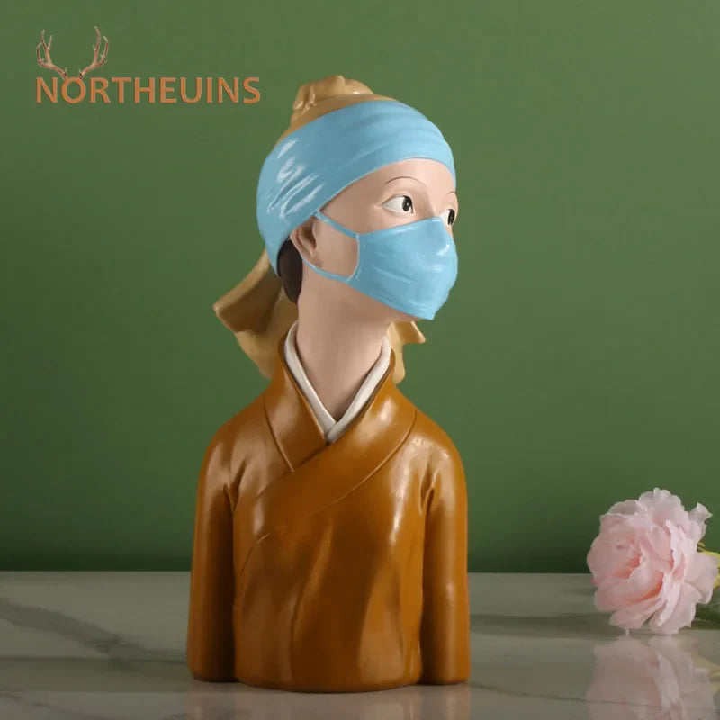 Afralia™ Resin Mask Girl Statue Banksy Art Figure for Interior Decor