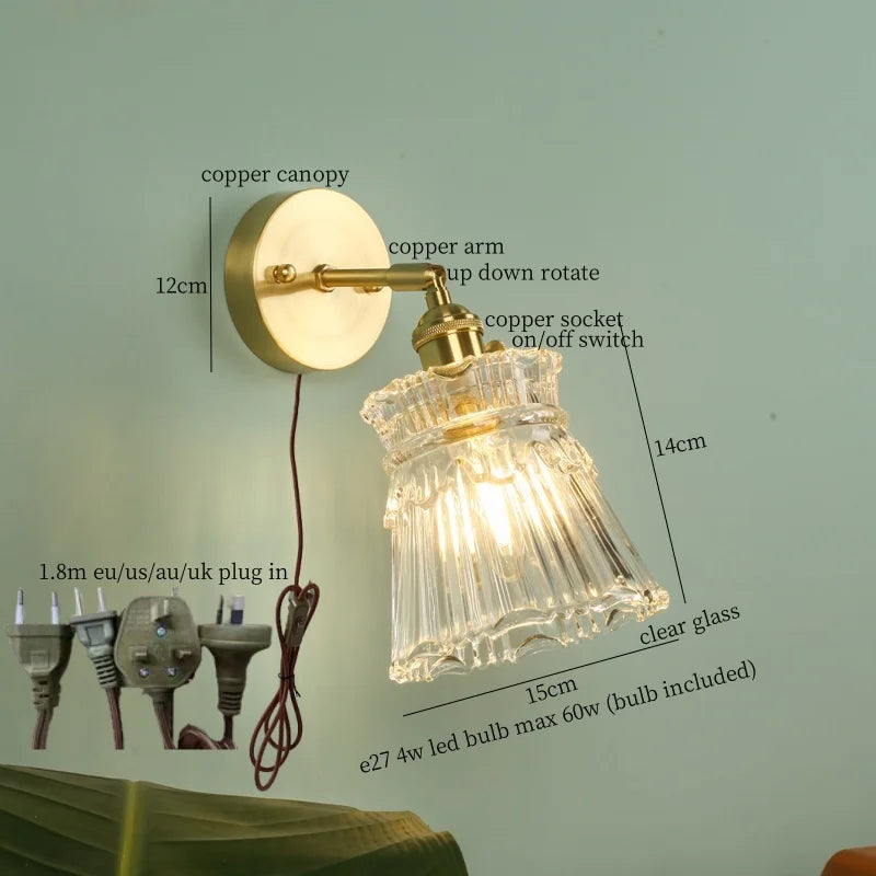 Afralia™ Nordic Glass LED Wall Lamps Copper Arm Wandlamp