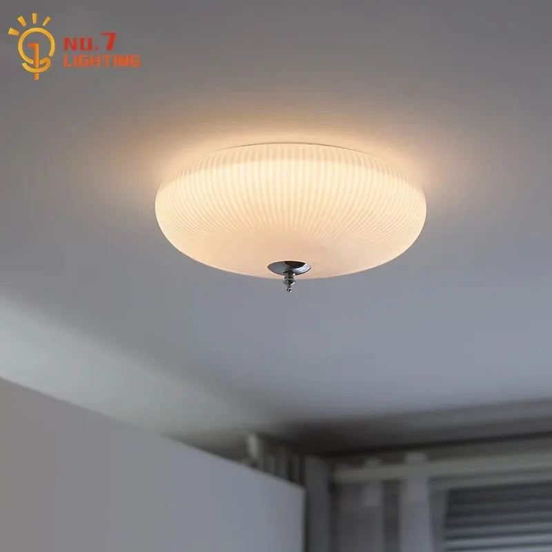 Afralia™ Cream Glass Round Ceiling Lights | Modern LED Indoor Lighting | Bedroom Study Balcony Lighting