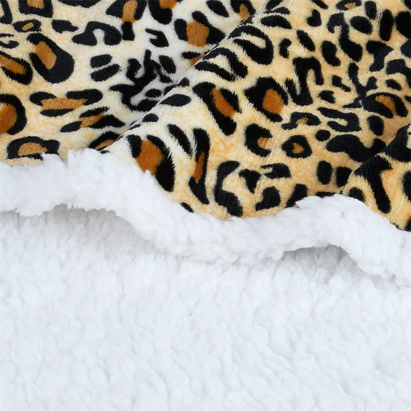 Afralia™ Leopard Print Warm Wearable Lap Blanket - Soft Flannel Shawl Blanket