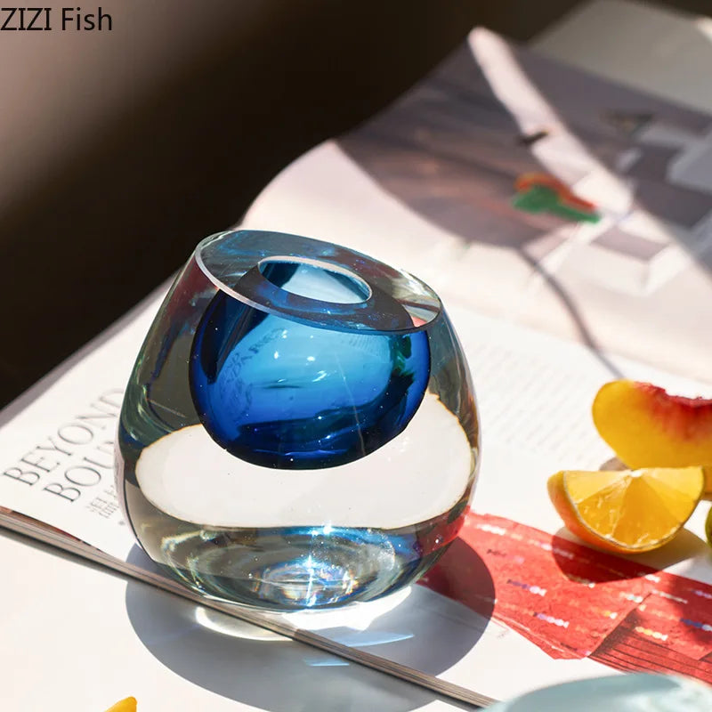 Afralia™ Colorful Glass Vase Oblique Flower Pot Desk Decoration Room Aesthetic Decor