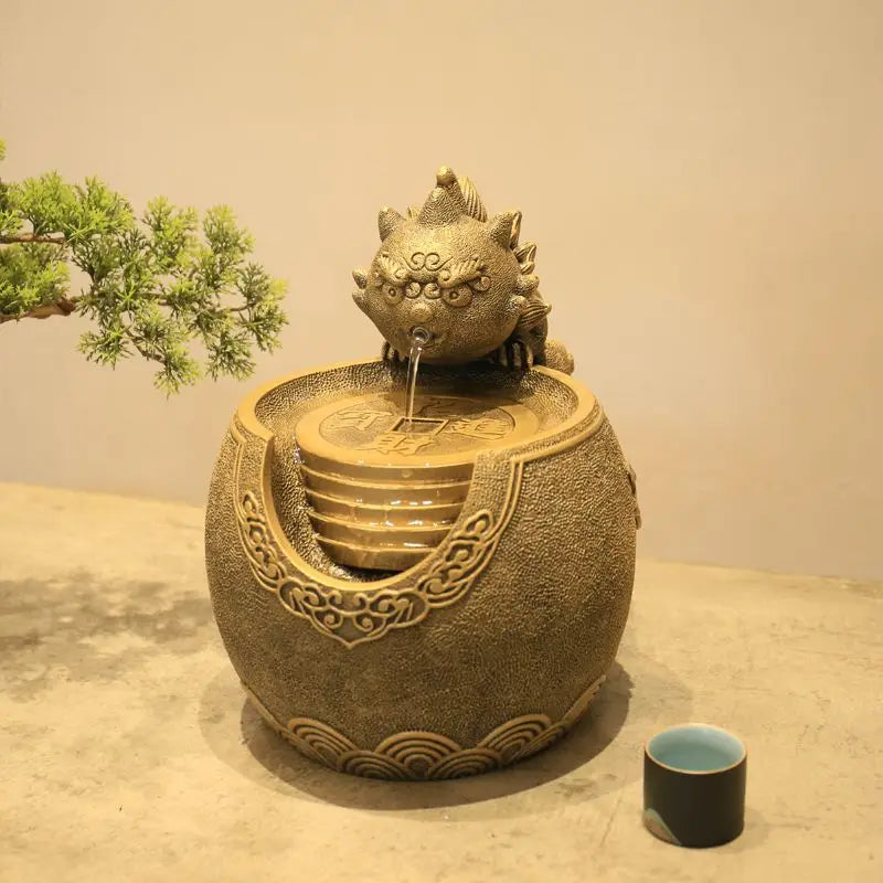 Afralia™ Chinese Style Wealth Attracting Ornaments for Living Room, Office, Desktop Fountain