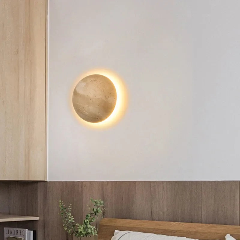 Afralia™ Round Stone Wall Mounted LED Sconce for Living Room & Bedroom