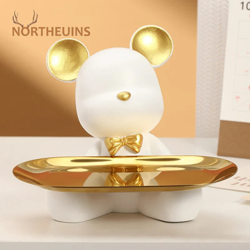 Afralia™ Nordic Bear Resin Tray Figurines for Home Decor and Storage