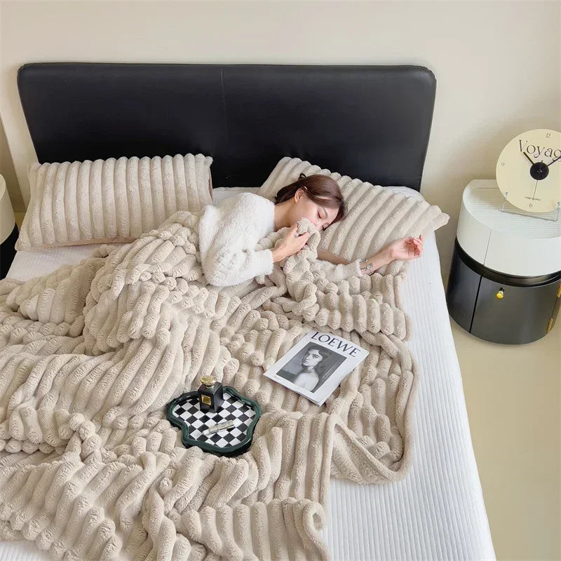 Afralia™ Velvet Autumn Warm Bed Blanket & Pillowcase Set