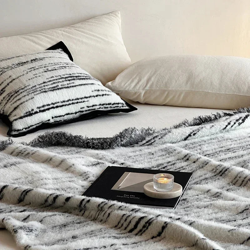 Afralia™ Luxury Imitation Mink Fur Jacquard Sofa Blanket for Autumn Winter