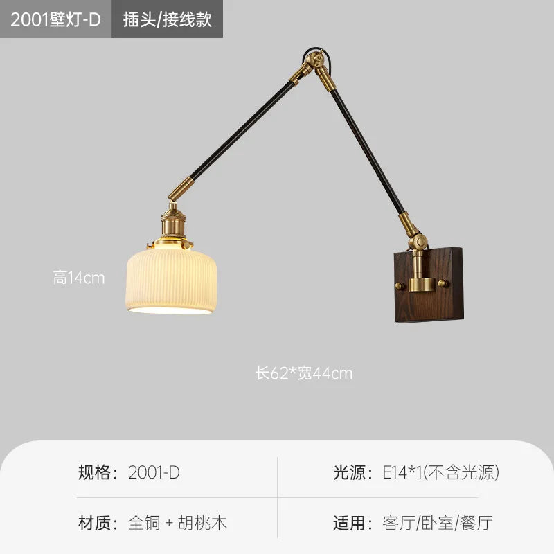 Afralia™ Walnut Wall Lamp: Japanese Style Swing Arm for Bedroom, Study, & Bedside