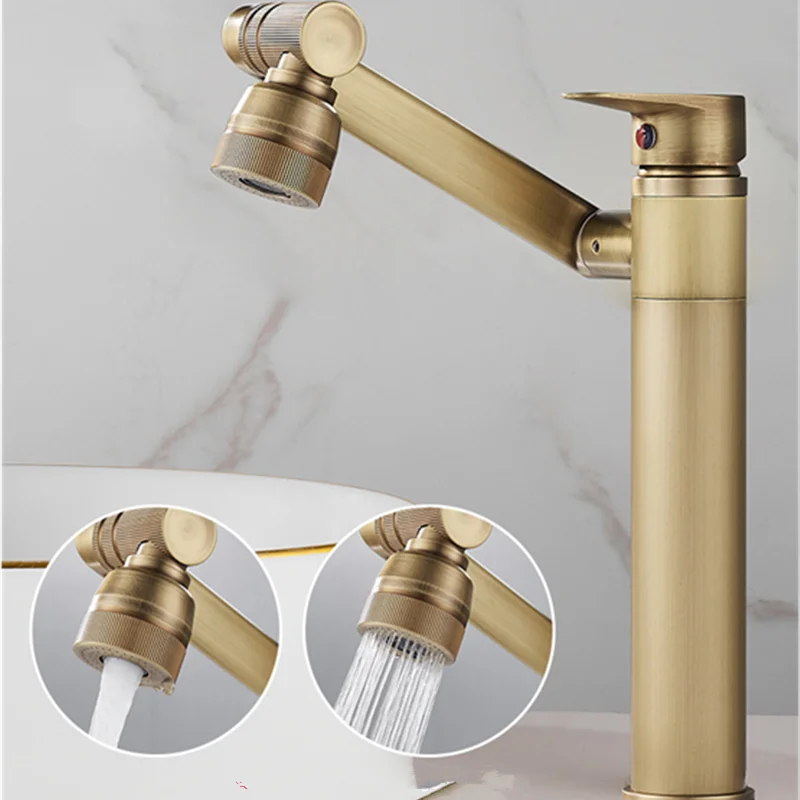 Afralia™ Antique Bronze Bathroom Sink Faucet Hot Cold Water Mixer Deck Mounted