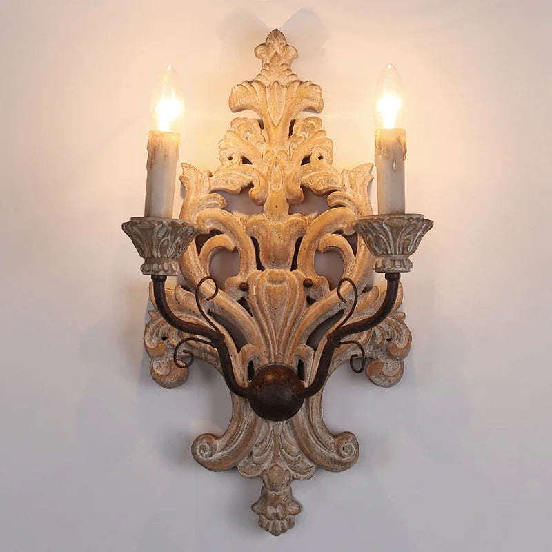 Afralia™ Solid Wood Carving Antique Wall Lamp for Living Room Dining Porch Bedroom