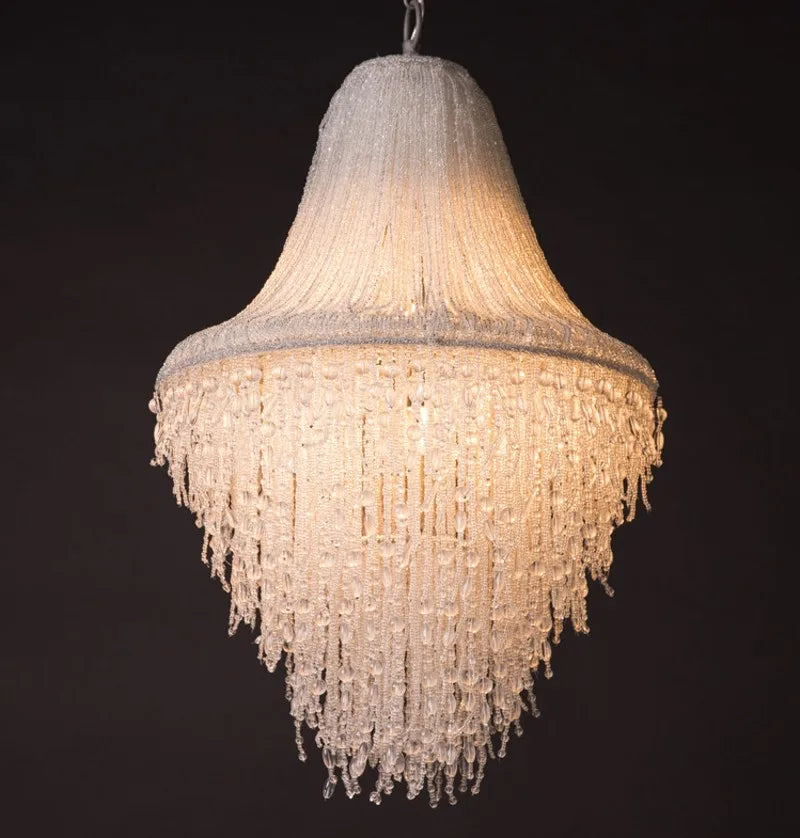 Afralia™ Large Tassel Crystal Chandelier for Foyer Living Room Decor, Colorful Beaded Ceiling Lamp