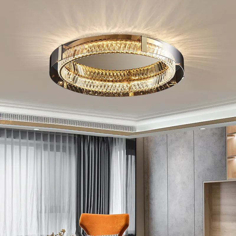 Afralia™ Crystal LED Dimmable Ceiling Lamp with Steel Body and Gray Glass