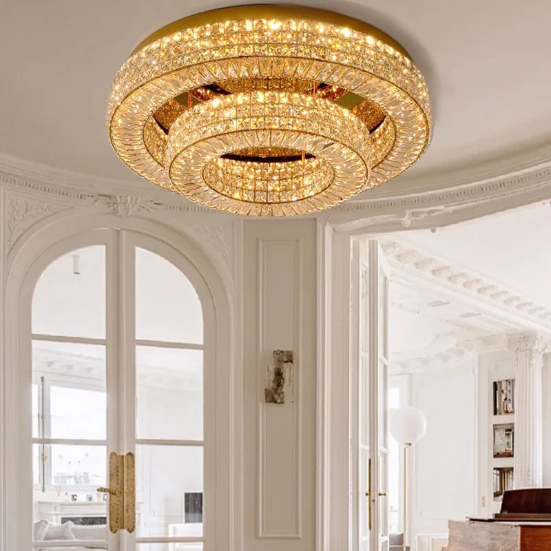 Afralia™ Crystal Two Tier Ceiling Chandelier LED Lighting for Bedroom & Living Room