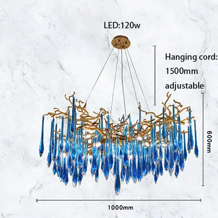 Afralia™ Classic Blue Crystal LED Hanging Chandelier for Elegant Living & Kitchen Decor