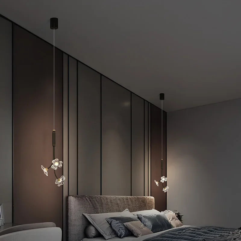 Afralia™ Luxury Acrylic Flowers Pendant Light Bedside Restaurant Coffee Shop Modern Copper Bouquet