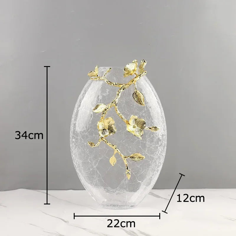 Afralia™ Golden Flower Glass Vase Desk Decoration, Aesthetic Floral Vases, Room Decor